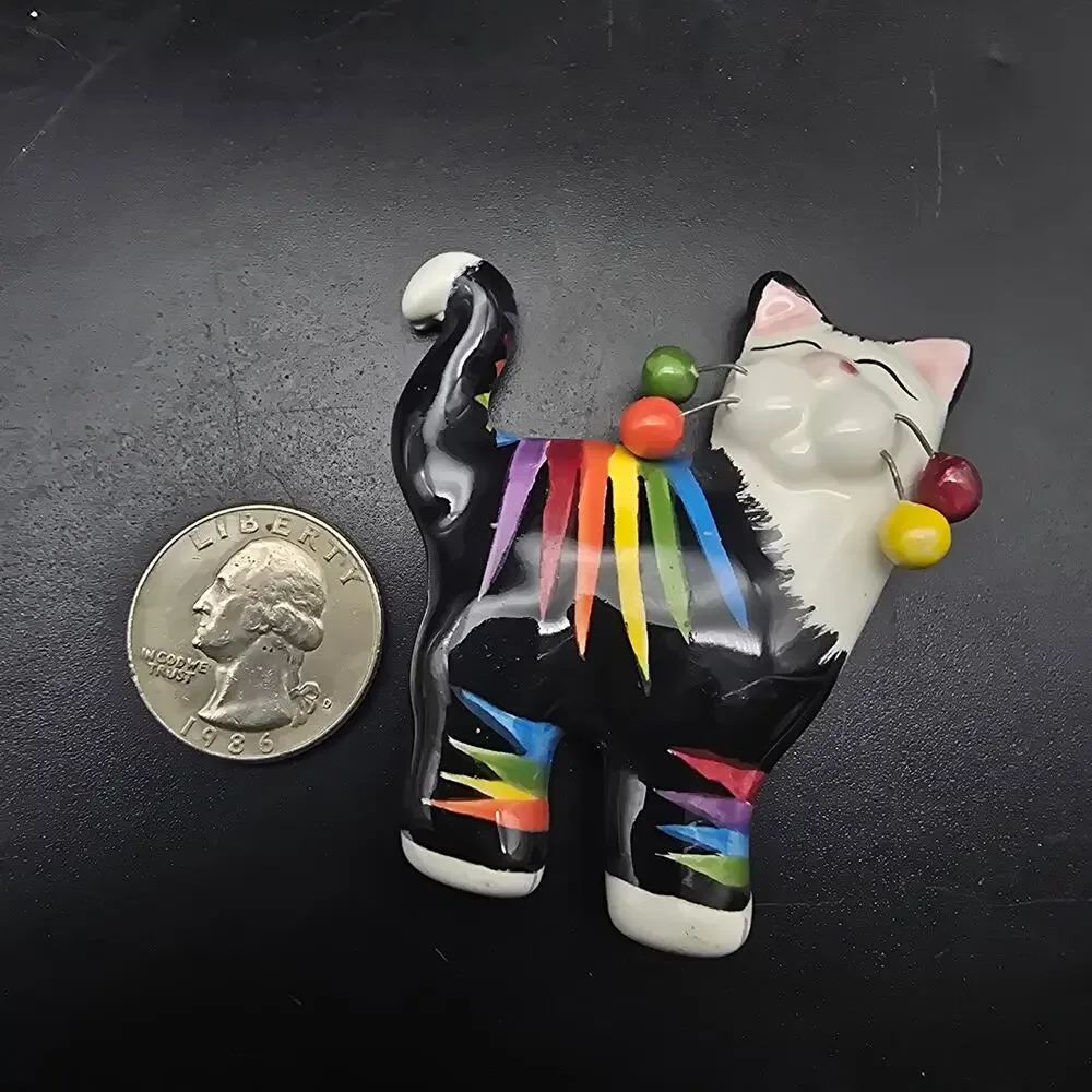 Ceramic Rainbow Cat Brooch Brooch LGBTQ Pride Cat Lover Gift